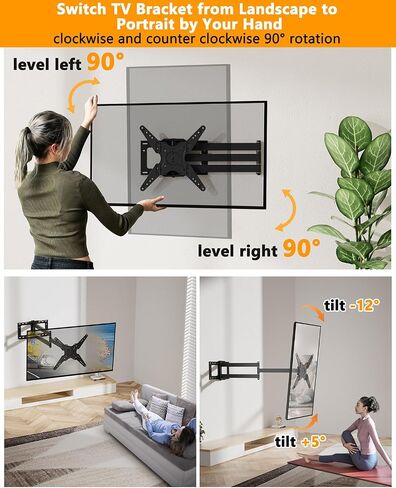 WHYFONE 48'' Extension Long Arm TV Wall Mount, Large TV Heavy Duty Full Motion TV Wall Mount Swivel Tilt Level Articulating, 37-80''TV, Max VESA 600x400mm, 16''18''24'' Wood Studs/Concrete/Brick Wall in Kuwait