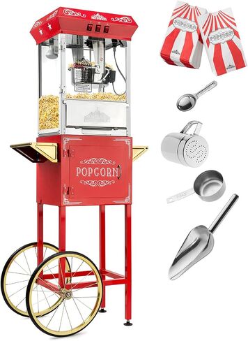 Olde Midway Vintage Style Popcorn Machine Maker Popper with Cart and 8-Ounce Kettle - Red in Saudi Arabia