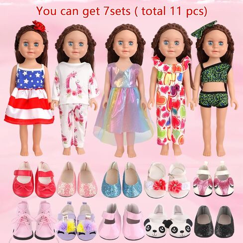 AugFrog 5 مجموعات من ملابس الدمى وملابس وزوجين من الأحذية (يتم إرسالها عشوائيًا) ملابس وأحذية دمى أنيقة لدمية فتاة مقاس 18 بوصة (بدون دمية) - الطراز 2 in Kuwait