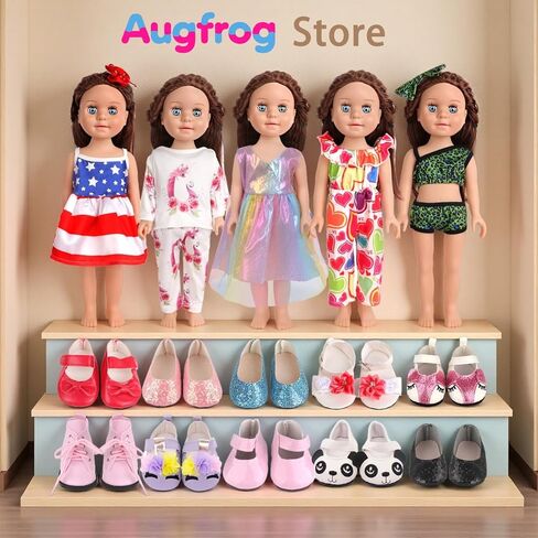 AugFrog 5 مجموعات من ملابس الدمى وملابس وزوجين من الأحذية (يتم إرسالها عشوائيًا) ملابس وأحذية دمى أنيقة لدمية فتاة مقاس 18 بوصة (بدون دمية) - الطراز 2 in Kuwait