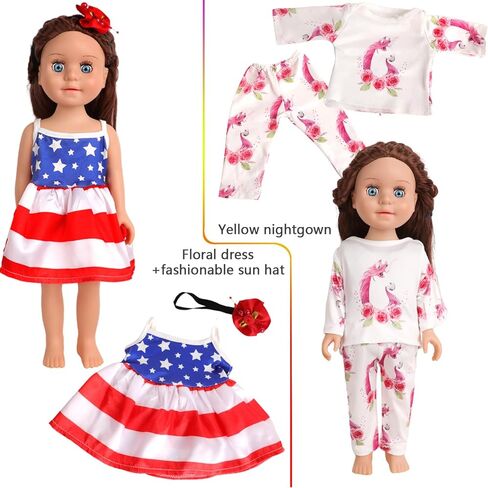 AugFrog 5 مجموعات من ملابس الدمى وملابس وزوجين من الأحذية (يتم إرسالها عشوائيًا) ملابس وأحذية دمى أنيقة لدمية فتاة مقاس 18 بوصة (بدون دمية) - الطراز 2 in Kuwait