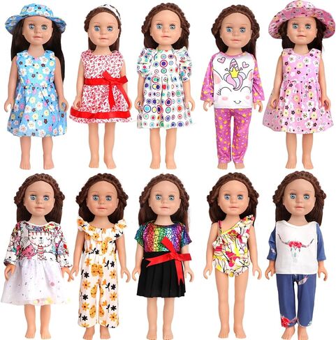 12 Pcs 18 Inch Doll Accessories,5 Sets of Doll Clothes and 2 Pairs of Doll Shoes (Send by Random) for 18 Inch American Doll, Best Birthday Festivals for Kid, Gril -1 in Saudi Arabia