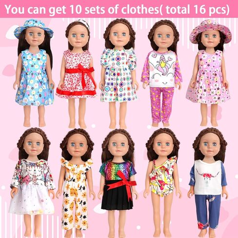 12 Pcs 18 Inch Doll Accessories,5 Sets of Doll Clothes and 2 Pairs of Doll Shoes (Send by Random) for 18 Inch American Doll, Best Birthday Festivals for Kid, Gril -1 in Saudi Arabia