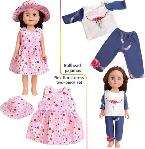 12 Pcs 18 Inch Doll Accessories,5 Sets of Doll Clothes and 2 Pairs of Doll Shoes (Send by Random) for 18 Inch American Doll, Best Birthday Festivals for Kid, Gril -1 in Saudi Arabia
