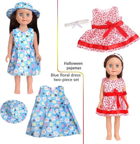12 Pcs 18 Inch Doll Accessories,5 Sets of Doll Clothes and 2 Pairs of Doll Shoes (Send by Random) for 18 Inch American Doll, Best Birthday Festivals for Kid, Gril -1 in Saudi Arabia