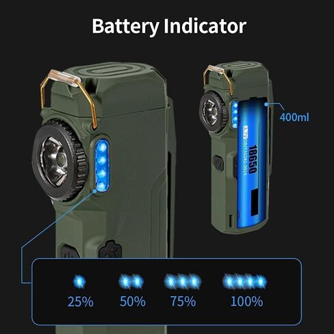 BY-J Electric Lighter with Digital Display and Flashlight - Type C Smart Fast Charge, Plasma Arc, Waterproof and Windproof Flameless Cool for Camping, Hiking, Outdoor Activities, Green in Kuwait