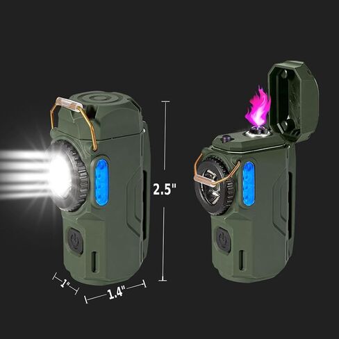 BY-J Electric Lighter with Digital Display and Flashlight - Type C Smart Fast Charge, Plasma Arc, Waterproof and Windproof Flameless Cool for Camping, Hiking, Outdoor Activities, Green in Kuwait