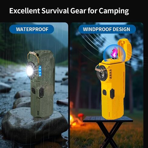 BY-J Electric Lighter with Digital Display and Flashlight - Type C Smart Fast Charge, Plasma Arc, Waterproof and Windproof Flameless Cool for Camping, Hiking, Outdoor Activities, Green in Kuwait