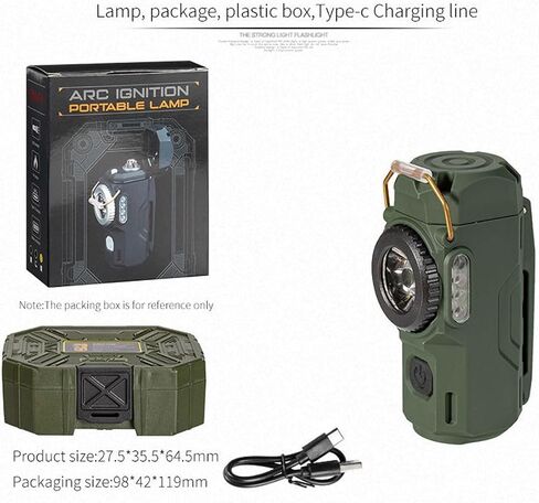 BY-J Electric Lighter with Digital Display and Flashlight - Type C Smart Fast Charge, Plasma Arc, Waterproof and Windproof Flameless Cool for Camping, Hiking, Outdoor Activities, Green in Kuwait