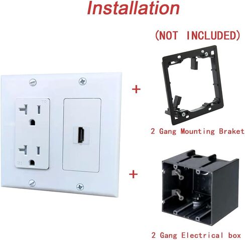 BUPLDET 20Amp Power Outlet with 1 Port HDMI Wall Plate - 2 Gang Electrical Wall Outlet with HDMI Keystone Jack Cover Plate for TV Mount - White in Kuwait