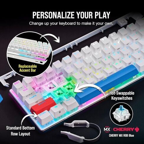 Corsair K70 PRO Mini Wireless RGB 60% Mechanical Gaming Keyboard - Fastest Sub-1ms Wireless, Swappable Cherry MX Blue Keyswitches-NA Layout, QWERTY - White (Renewed) in Saudi Arabia