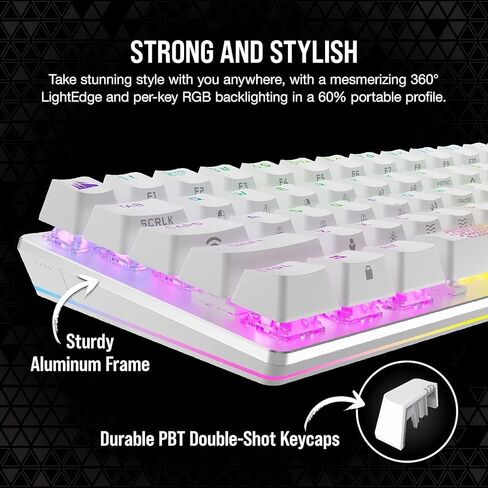 Corsair K70 PRO Mini Wireless RGB 60% Mechanical Gaming Keyboard - Fastest Sub-1ms Wireless, Swappable Cherry MX Blue Keyswitches-NA Layout, QWERTY - White (Renewed) in Saudi Arabia