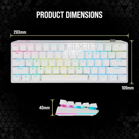 Corsair K70 PRO Mini Wireless RGB 60% Mechanical Gaming Keyboard - Fastest Sub-1ms Wireless, Swappable Cherry MX Blue Keyswitches-NA Layout, QWERTY - White (Renewed) in Saudi Arabia