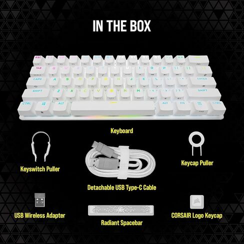 Corsair K70 PRO Mini Wireless RGB 60% Mechanical Gaming Keyboard - Fastest Sub-1ms Wireless, Swappable Cherry MX Blue Keyswitches-NA Layout, QWERTY - White (Renewed) in Saudi Arabia