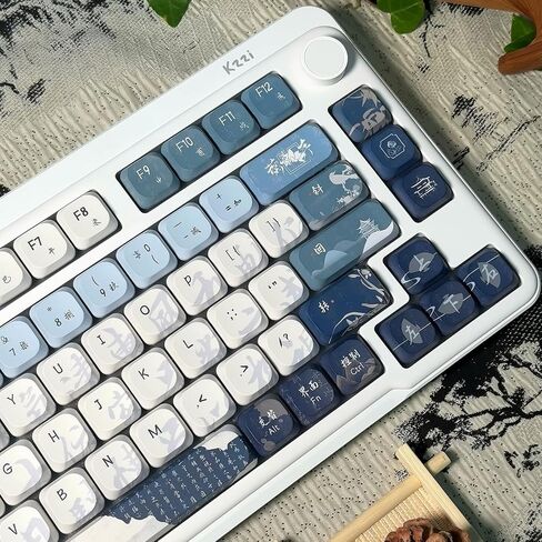 مجموعة مفاتيح مفاتيح منخفضة 120 مفتاحًا ، تصميم غسل الحبر الأزرق والأبيض مع الأحرف الصينية ، Fye-subsipation ADA profile pbt keycap متوافق مع 60 ٪/65 ٪/75 ٪ من لوحات المفاتيح الميكانيكية in Kuwait