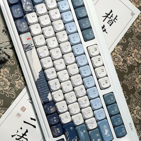 مجموعة مفاتيح مفاتيح منخفضة 120 مفتاحًا ، تصميم غسل الحبر الأزرق والأبيض مع الأحرف الصينية ، Fye-subsipation ADA profile pbt keycap متوافق مع 60 ٪/65 ٪/75 ٪ من لوحات المفاتيح الميكانيكية in Kuwait