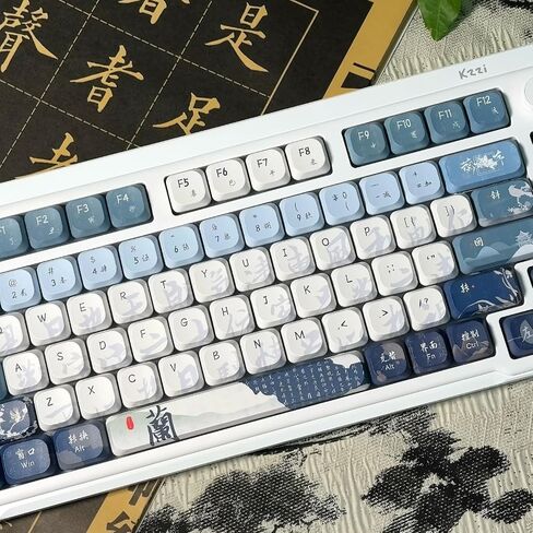 مجموعة مفاتيح مفاتيح منخفضة 120 مفتاحًا ، تصميم غسل الحبر الأزرق والأبيض مع الأحرف الصينية ، Fye-subsipation ADA profile pbt keycap متوافق مع 60 ٪/65 ٪/75 ٪ من لوحات المفاتيح الميكانيكية in Kuwait