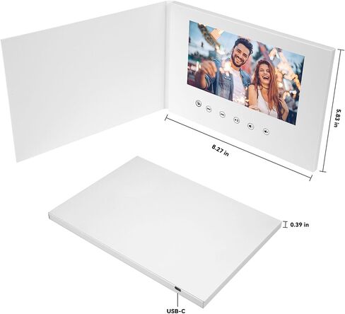 Jeasun 7" Video Greeting Card with Auto Playback, Horizontal Screen, 4GB Memory, White - Perfect for Weddings and Anniversaries in Saudi Arabia
