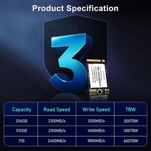 M.2 2230 NVMe SSD 256GB Gen3x4, M2 SSD NVMe with 2280 Extension Board, 3D TLC NAND Flash, Up to 2100MB/s,Internal Solid State Drive for Steam Deck, ROG Ally, Mini PCs and Surface in Saudi Arabia
