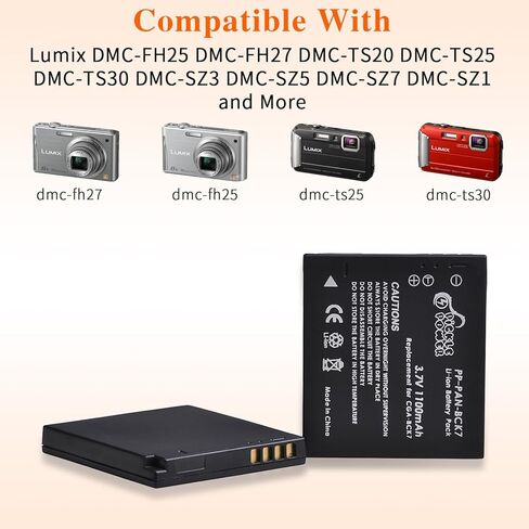 Pickle Power DMW-BCK7 DMW-BCK7PP DMW-BCK7E NCA-YN101G Battery and Smart LED USB Charger for Panasonic Lumix DMC-FP5, DMC-FP7,DMC-FH2, DMC-FH5, DMC-FH24, DMC-FH25,DMC-FS16 and More in Saudi Arabia