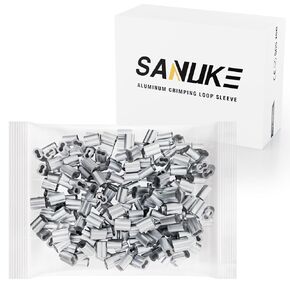 Sanuke 325pcs Wire Rope Sleeves Aluminum Crimping Loop Sleeves, 8 Sizes 3/64'' 1/16'' 5/64'' 3/32'' 1/8'' 5/32'' 3/16'' 1/4'' Double Cable Ferrules Kit