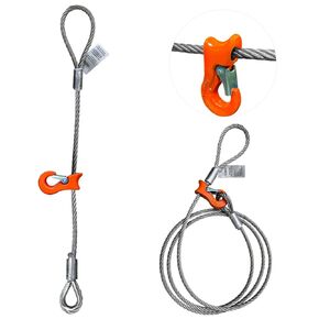 Single Leg Wire Rope Sling 1.4T/3300LBS Rated Load 8 FT Length 3/8 inch Dia Flemish Eye Loop to Heavy-Duty Thimble with Sliding Choker Heavy Duty Rigging Cable for Lifting and Towing Log