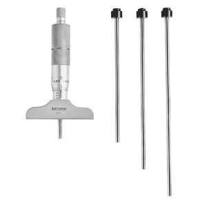 Mitutoyo 129-127 Depth Micrometer, 0 to 4" Measuring Range, 0.001" Resolution, 2.5" Base, 4 Interchangeable Rods