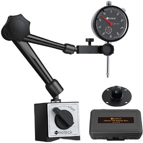 Neoteck 0-1"/0.001" Dial Indicator and Magnetic Base Set with Storage Case, Dial Gauge and Magnetic Holder for 3D Printer Lathe Workshop CNC Machine Table Saw- 176lbs (80kg) Max Pull-Black