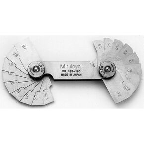 Mitutoyo 186-110, Radius Gage Set, 18 Pairs of Leaves, 0.4mm, 0.8mm, 1mm, 1.2mm, 1.5mm, 1.6mm, 1.75mm to 3mm by 0.25mm, 3.5mm to 6mm by 0.5mm