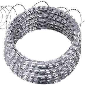 410FT Razor Wire, Razor Wire for Wire Fencing, Galvanized Steel Wire Razor Ribbon Barbed Wire Concertina Wire, 82 Feet per Roll 5 Pcs