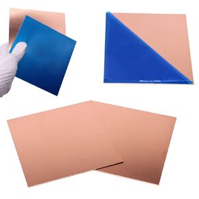 3 Pcs Pure Copper Sheet, 5.9" x 5.9", 24 Gauge(0.51mm) Thickness, No Scratches, Protective Film on Both Sides