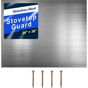 24 by 30 Inch Reversible Stainless Steel Backsplash Metal Backsplash Kitchen Backsplash Behind Stove Metal Sheet Panels with 4 Pre Drilled Holes and Screws for Wall Protector (1 Set)