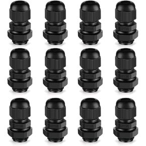 Cable Gland 12 Pack 1/2" NPT Waterproof Adjustable Connector Strain Relief Cord Connectors Joints Nylon with Gaskets…