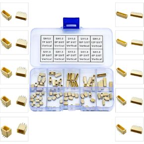 JST Connector Kit, SH1.0 SMT Header Jst 1mm Pitch IC Socket Plugs Adapter, JST-SH 2/3/4/5/6/7/8/9/10/12Pin SMT Header Surface Mount Mounting Top Type Vertical Header (SH1.0-SMT-Ver)