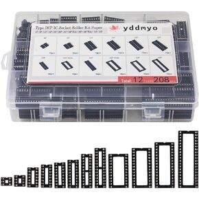 208pcs 12 Values DIP IC Socket Assortment Kit 2.54mm 0.1" Pitch 6 8 14 16 18 20 24 24Wide 28 28Wide 32Wide 40 Pins