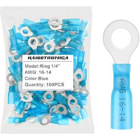 haisstronica 100pcs 5/16" Red Marine Grade Heat Shrink Ring Connectors,22-16 Gauge Tinned Red Copper 0.7mm Ring Terminals Connectors,Brazed-Seam Insulated Electrical Crimp Wire Terminals