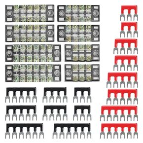 8 Sets Terminal Blocks, 8 Pcs 3/4/5/6 Positions 600V 15A Dual Row Screw Terminal Strip Blocks with Cover, 16 Pcs 600V 15A 3/4/5/6 Positions Pre-Insulated Terminals Barrier Strip (Black & Red)