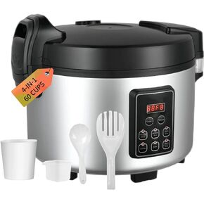 Commercial Rice Cooker 60 CUPS (Cooked Rice)& Food Warmer | 13L/13.8Qt Extra Large Multifunctional Rice Cooker | 1350W Fast Cooking with Time Display & CookingTime Preset|Restaurant/ Company Canteen Use