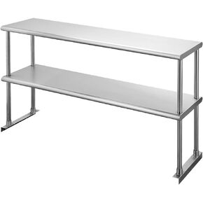 HALLY Double Overshelf of Stainless Steel 12'' x 72'' Weight Capacity 420lb, Commercial 2 Tier Shelf for Prep & Work Table in Restaurant, Home or Kitchen