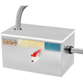 JIAWANSHUN Commercial Greap Traps 8LB Greap Interceptor Top Inlet Stainless Steel Grease Trap,with Filter Cleaning Brush,4 stage Filtration for Resaturant Food Truck,15.6"x9.75"x9.75"