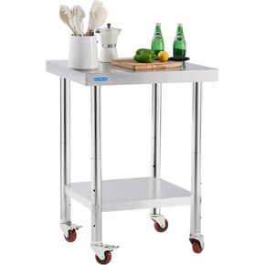 طاولة من الفولاذ المقاوم للصدأ للإعداد والعمل مع رف سفلي مقاس 24 × 24 بوصة طاولة إعداد المطبخ المعدنية التجارية NSF مع طاولة عمل قابلة للتعديل تحت الرف لمطعم المنزل في الهواء الطلق in Kuwait