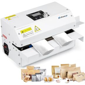 Commercial Grade Heat Sealer Automatic Continuous Heat Bag Sealing Machine, Temp&Speed Adjustable, Heavy Duty Horizontal Bag Sealing Machine for Kinds of Plastic Packing Bags, Desktop White