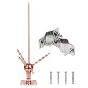 Lightning Rod,Copper Brass Lightning Rod Kit Detachable Lightning Protection Equipment System for Pole Top House Tower Tank Roof Safety (1.7Ft, Lightning Rod with Mount Clamp)