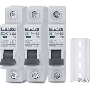 3 Pack 1 Pole Miniature Circuit Breaker, 20 Amp 120V/240V AC DIN Rail Mount Circuit Breaker, Thermal Magnetic Trip MCB C20
