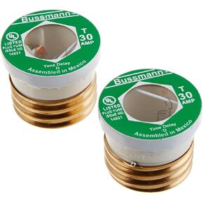 Bussmann BP/T-30 30 Amp Type T Dual-Element Edison Base, 125V Ul Listed Carded, 2-Pack Heavy Duty Low Voltage Time Delay Plug Fuse, No Size, No Color