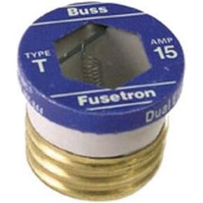 Bussmann BP/T-15 15 Amp Type T Time-Delay Dual-Element Edison Base Plug Fuse, 125V Ul Listed Carded,Pack of 2