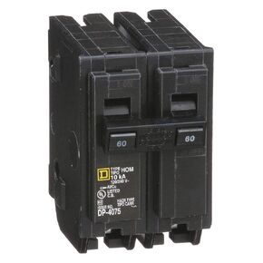 Plug In Circuit Breaker, HOM, Number of Poles 2, 60 Amps, 120/240VAC, Standard