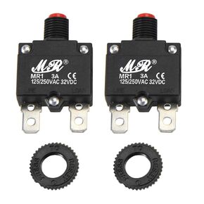 3 Amps Thermal Circuit Breakers 125/250V AC 32V DC Push Button Manual Reset Overload Protector Switch 3A 2 Pack