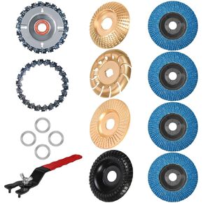 11PCS Wood Carving Disc for 4" or 4 1/2" Angle Grinder with 5/8" Arbor,Upgraded Angle Grinder Wood Carving Disc Set,Woodworking Grinder Attachment for Wood Cutting Carving Polishing
