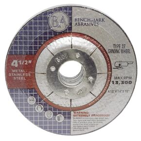 Benchmark Abrasives 4-1/2" Aluminum Oxide Pro Depressed Center Grinding Wheel, 1/4" Thick, 7/8" Arbor for Cutting Grinding Stock Removal on Metal, Steel, Cast Iron - 15 Pack